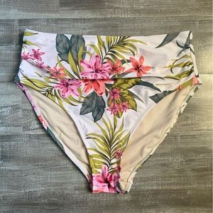 Kona Sol Women’s High waist, High Leg, Medium Coverage Floral Bikini Bottom New